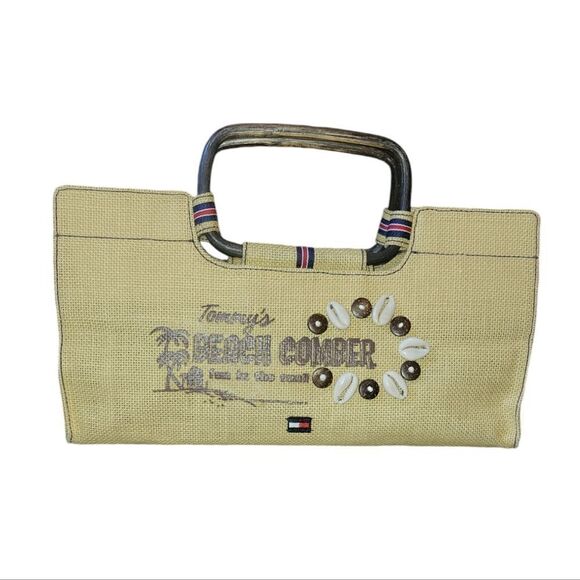 Tommy Hilfiger Bag Burlap Bamboo Natural Beach Comber Tote Bag Purse - Picture 1 of 11